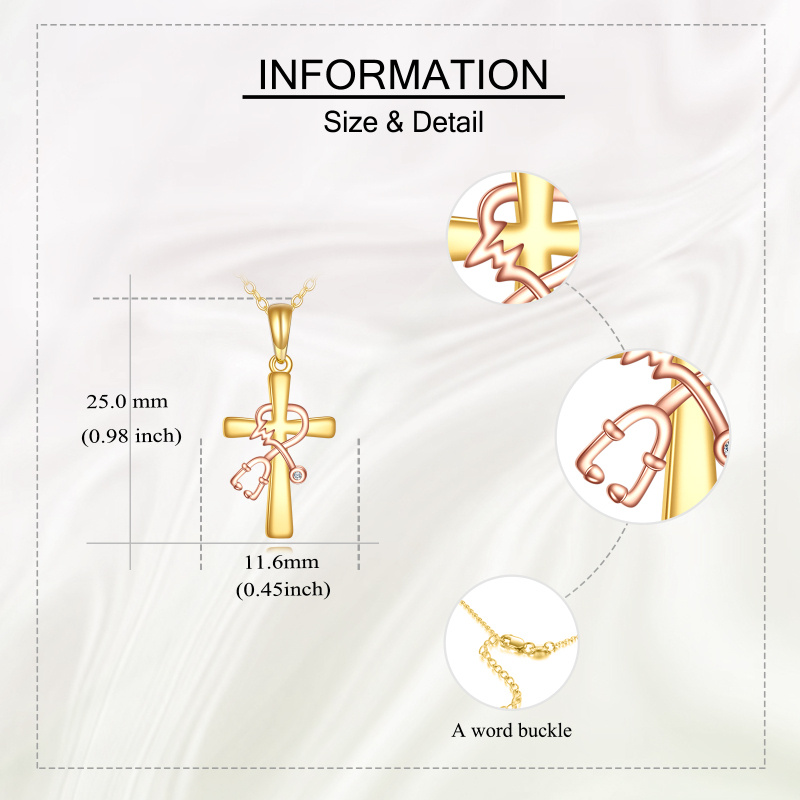 18K Gold & Rose Gold Moissanite Cross & Stethoscope Pendant Necklace-5