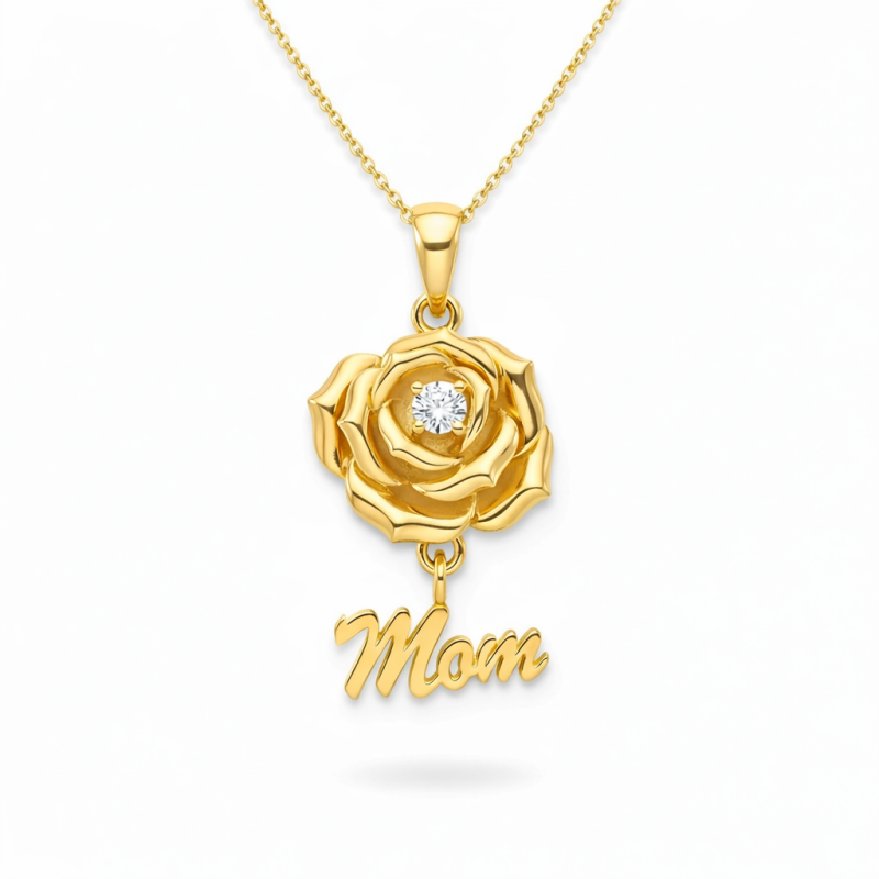 Collar colgante de rosa en oro de 14 quilates y mamá-1