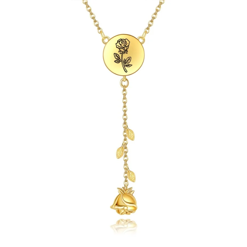 Collar en Y de oro rosa de 14 quilates no ajustable para mujer-1