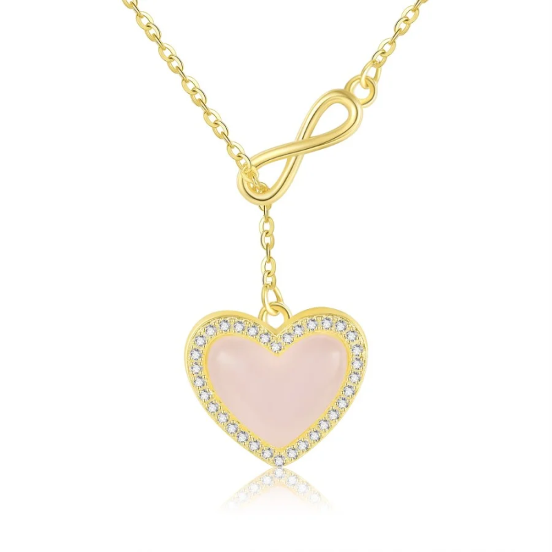 Collier en or 10 carats, quartz rose, cœur et symbole de l'infini pour femme-1