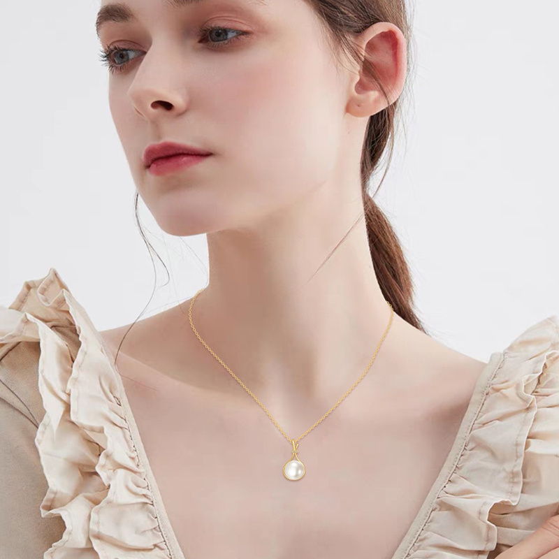 Collar con colgante de perla negra redonda de oro de 18 quilates-2