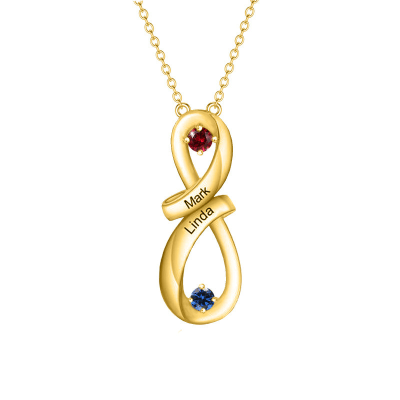 Collar con colgante de piedra natal de circonita cúbica redonda de oro de 14 quilates-1