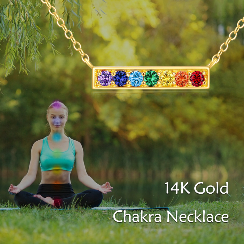 Collar con barra de chakras y circonita cúbica redonda en oro de 10 quilates-5