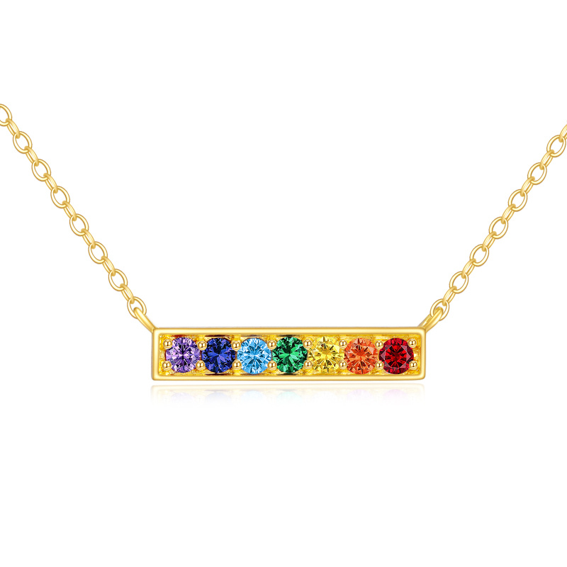 Collar con barra de chakras y circonita cúbica redonda en oro de 10 quilates-1