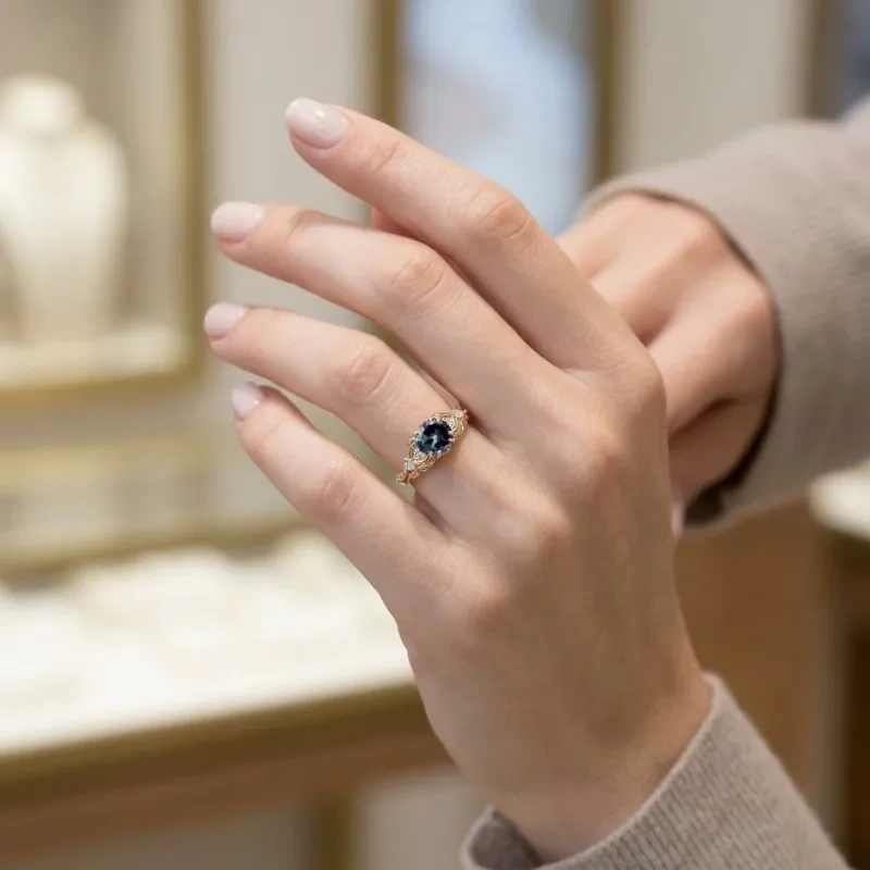 Verlobungsring aus 10-karätigem Gold mit rundem Alexandrit – individueller Edelstein-Ring, Versprechensring, Jahrestagsring für Sie-2