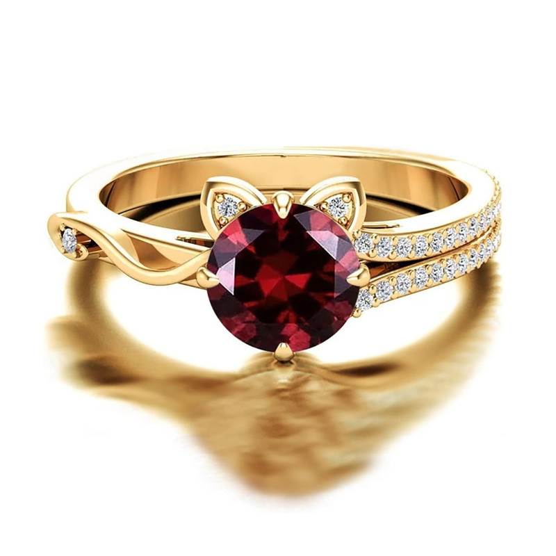 14K Gold Round Cut Cat Ring Gemstone Rings-1