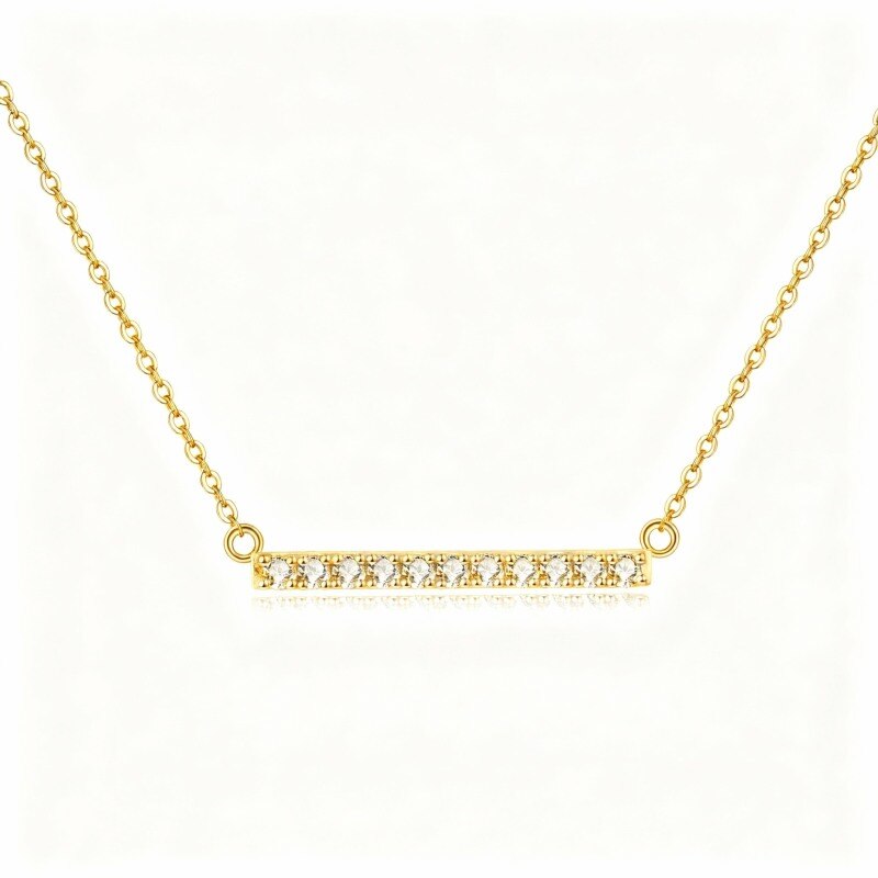Collier barrette en or 18 carats avec zircon cubique taille ronde-1