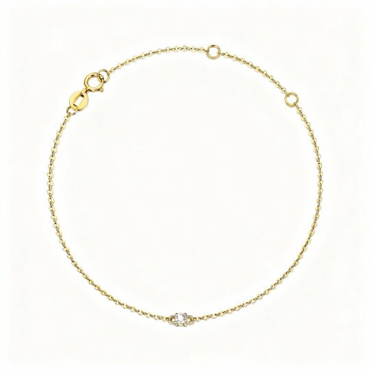 10K Gold Round Cut Cubic Zirconia Chain Bracelet