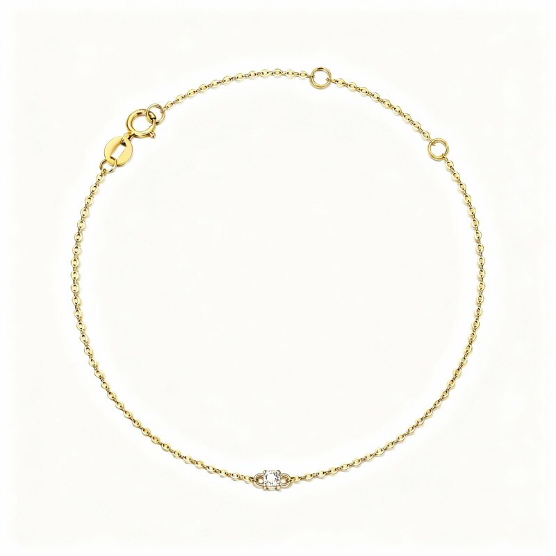 18K Gold Round Cut Cubic Zirconia Chain Bracelet-1