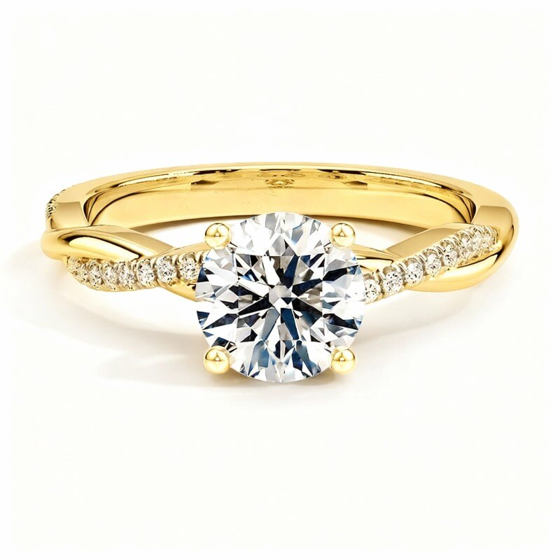 Anillo de compromiso para parejas con circonita cúbica de talla redonda, grabado personalizado y oro de 10 quilates-1