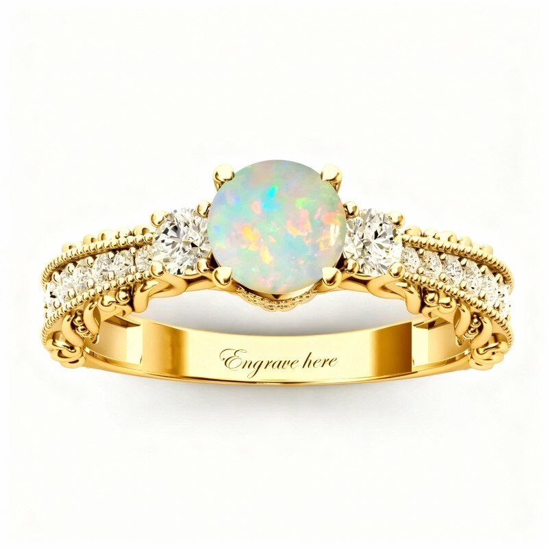 Bague de fiançailles personnalisée en or 10 carats, taille ronde-1