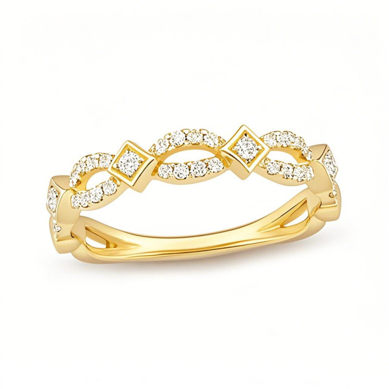 Anillo apilable personalizado de oro de 18 quilates con diamante de talla redonda, color I, claridad I2, certificado 3EX por IGI.-1