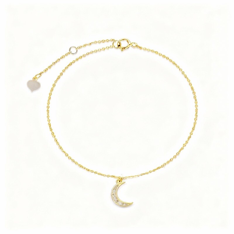 Bracelet de cheville simple couche en or 18 carats avec pendentif lune et diamant taille ronde-1