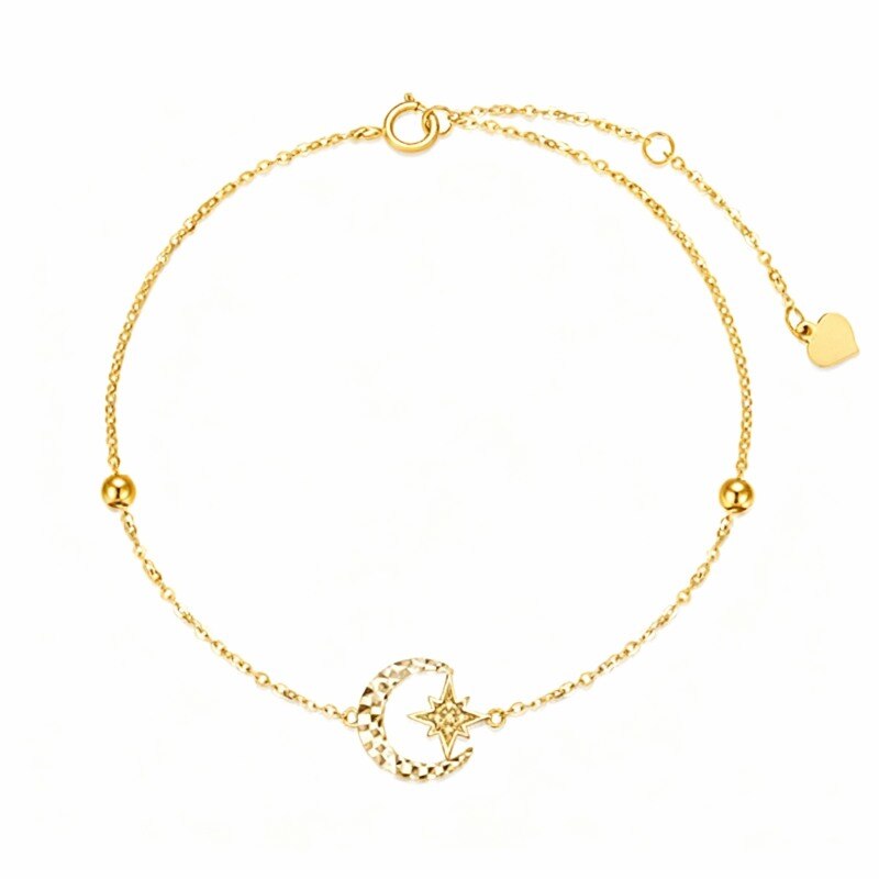 Bracelet de cheville simple en or 14 carats avec pendentif lune et étoile en diamant taille ronde-1