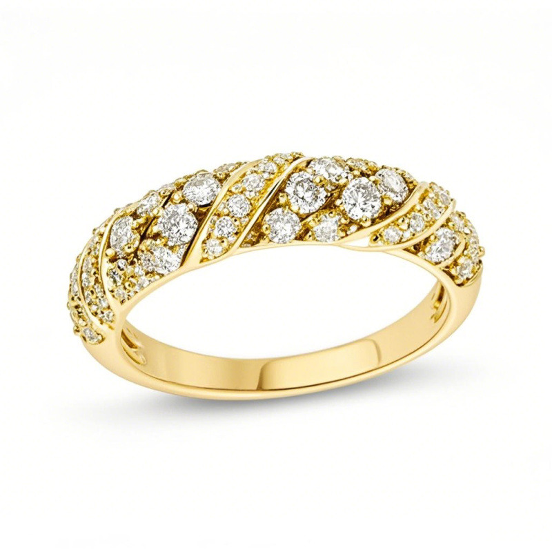 Anillo apilable de oro de 14 quilates con diamante de talla redonda, color fantasía I1, claridad 3EX, certificado por IGI.-1