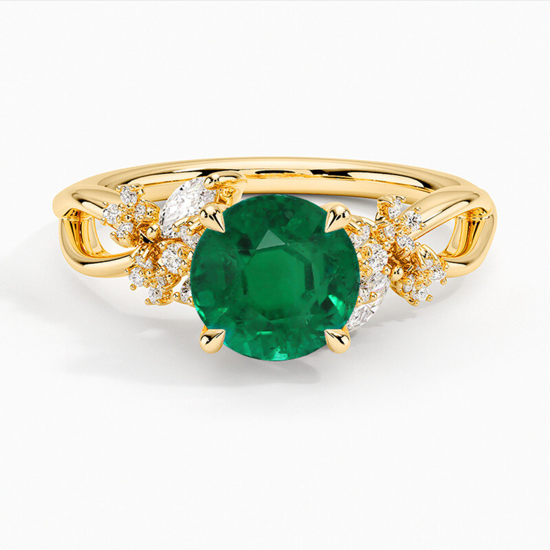 14K Gold 1 to 6 CT Round Cut Lab-Grown Emerald Custom Engagement Ring-1