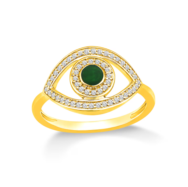 14K Gold 1 bis 6 CT runder geschliffener laborgewachsener Smaragd & 0,2 CTW laborgewachsener Diamant Böse-Augen-Verlobungsring-1
