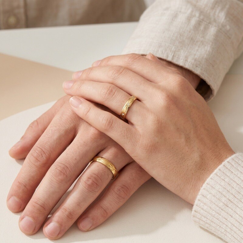 18K Gold Round Cut Laboratory Diamonds Custom Couple Rings D Color-2