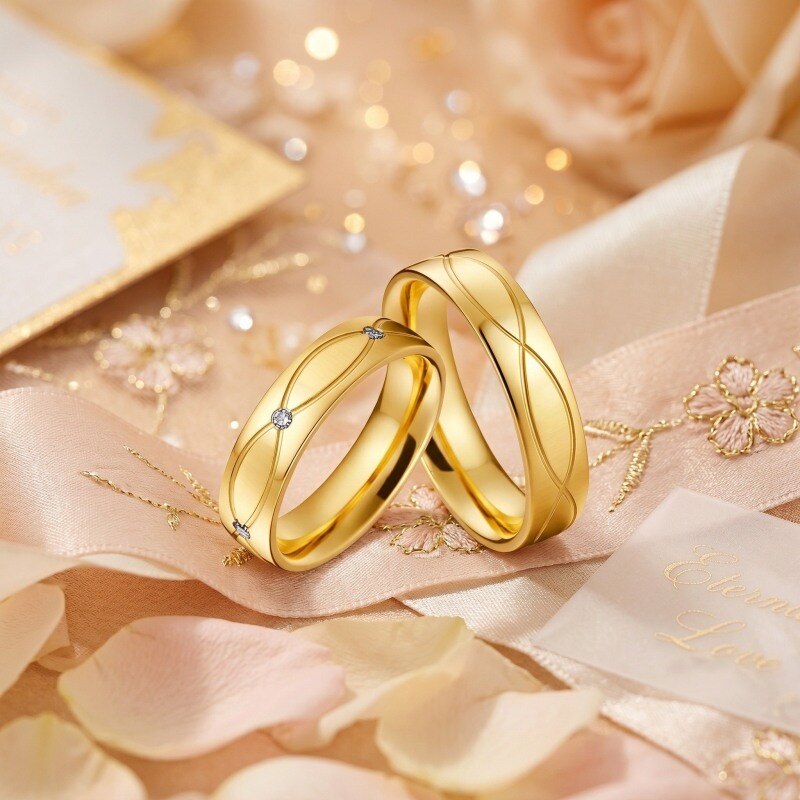 18K Gold Round Cut Laboratory Diamonds Custom Couple Rings D Color-3