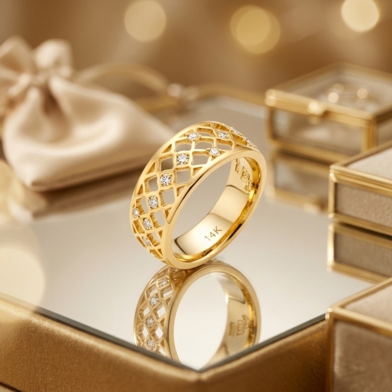 18K Gold Round Cut Laboratory Diamonds Custom Wedding Ring-3