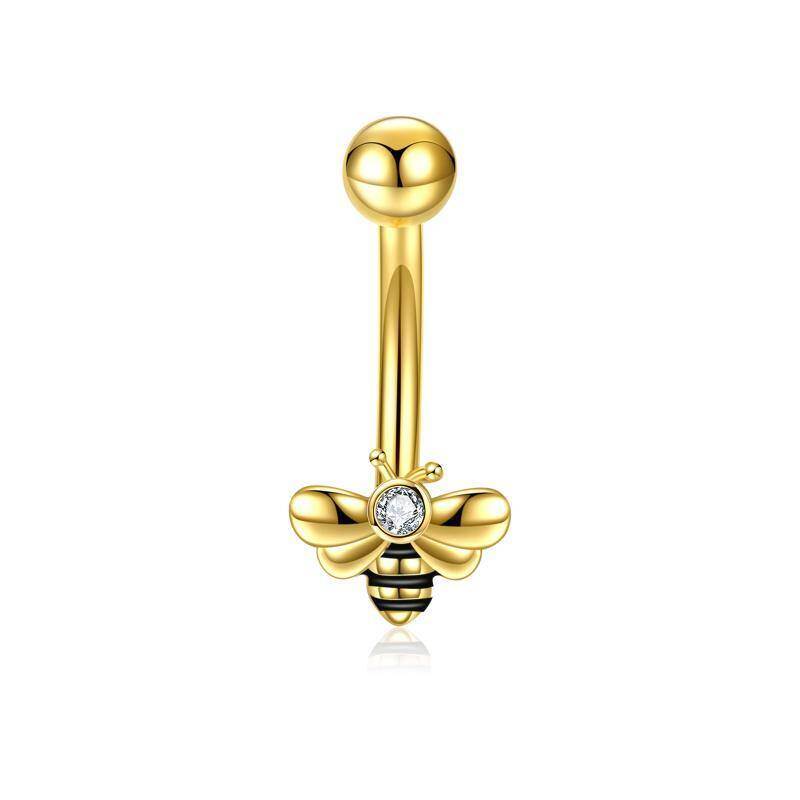 10K Gold Round Cut Moissanite Bee Belly Button Ring-1
