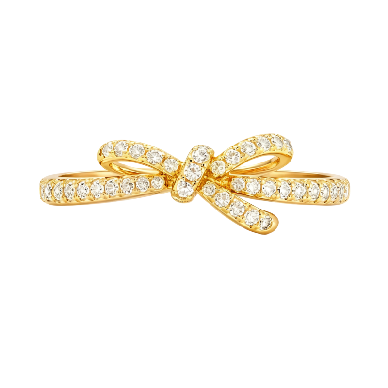Anillo de moissanita redonda con forma de lazo, de oro de 18 quilates-1