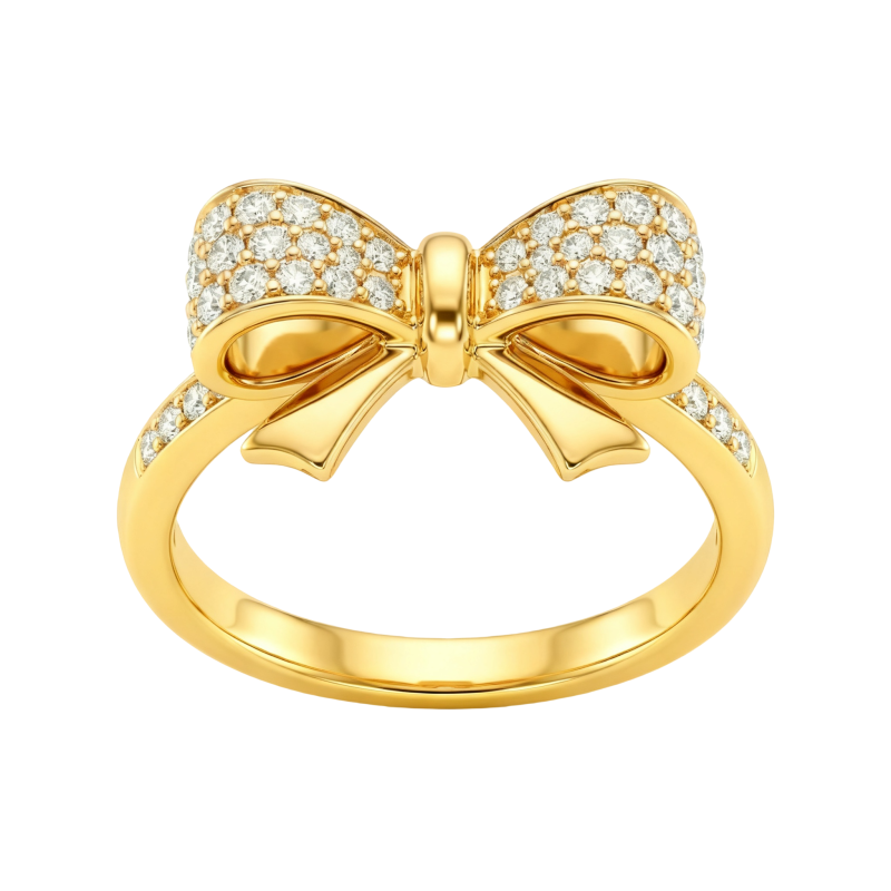 Anillo de moissanita redonda con forma de lazo, de oro de 10 quilates-1