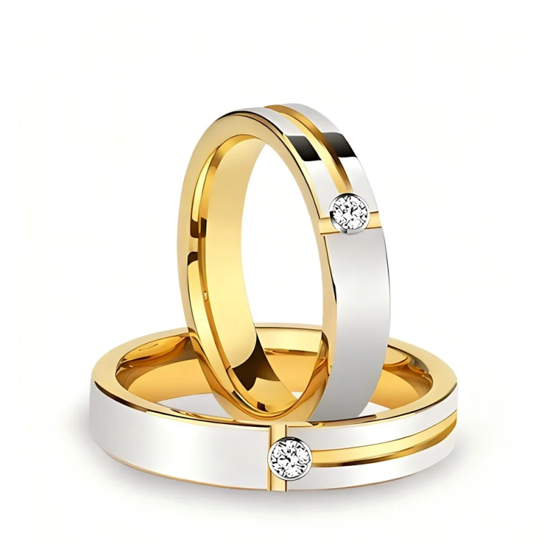14K Gold Round Cut Moissanite Couple Rings-3