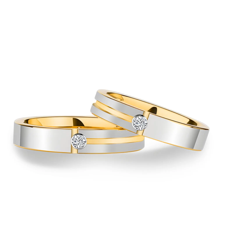 10K Gold Round Cut Moissanite Couple Rings-9
