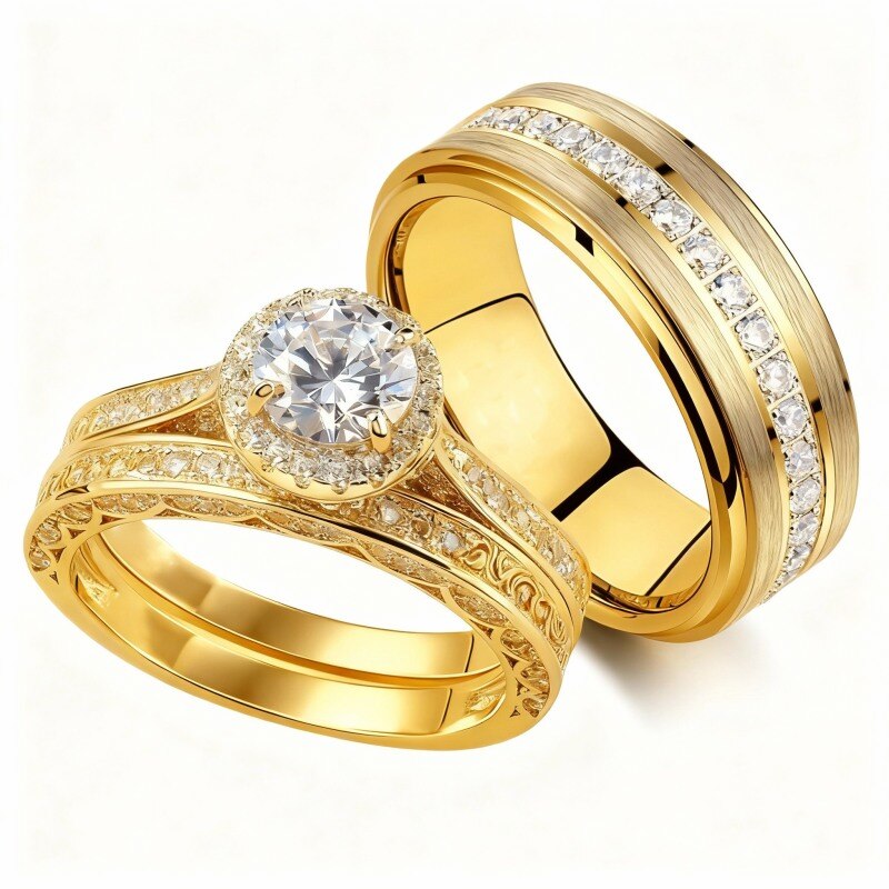 Bagues de couple en or 18 carats avec moissanite taille ronde-1