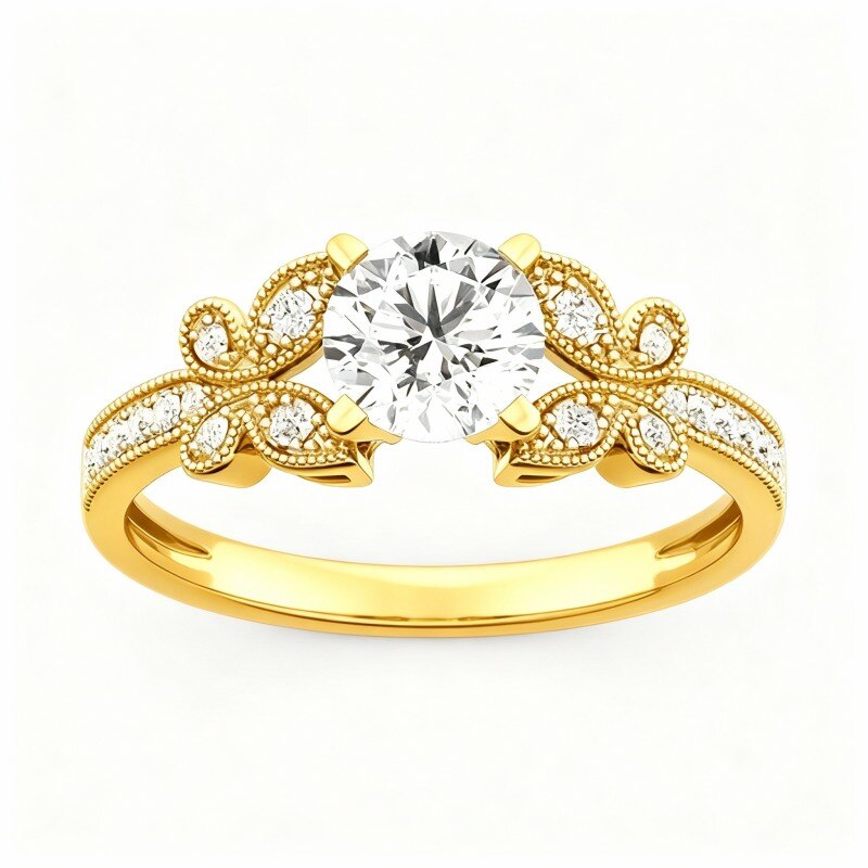 14K Gold Round Cut Moissanite Engagement Ring-1