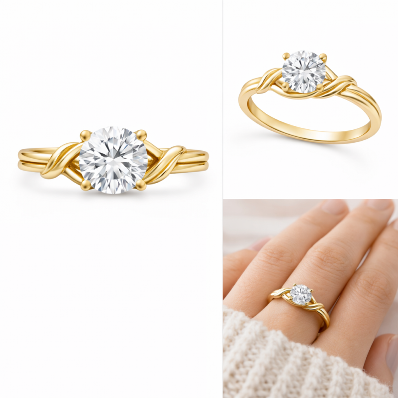 18K Gold Round Cut Moissanite Engagement Ring-3