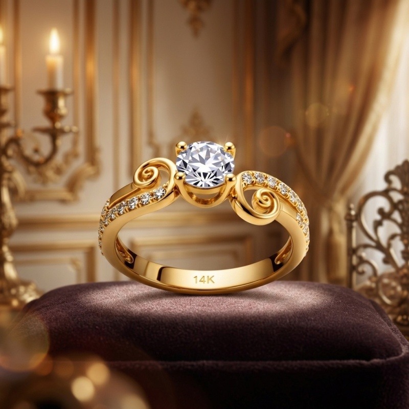 14K Gold Round Cut Moissanite Engagement Ring-3