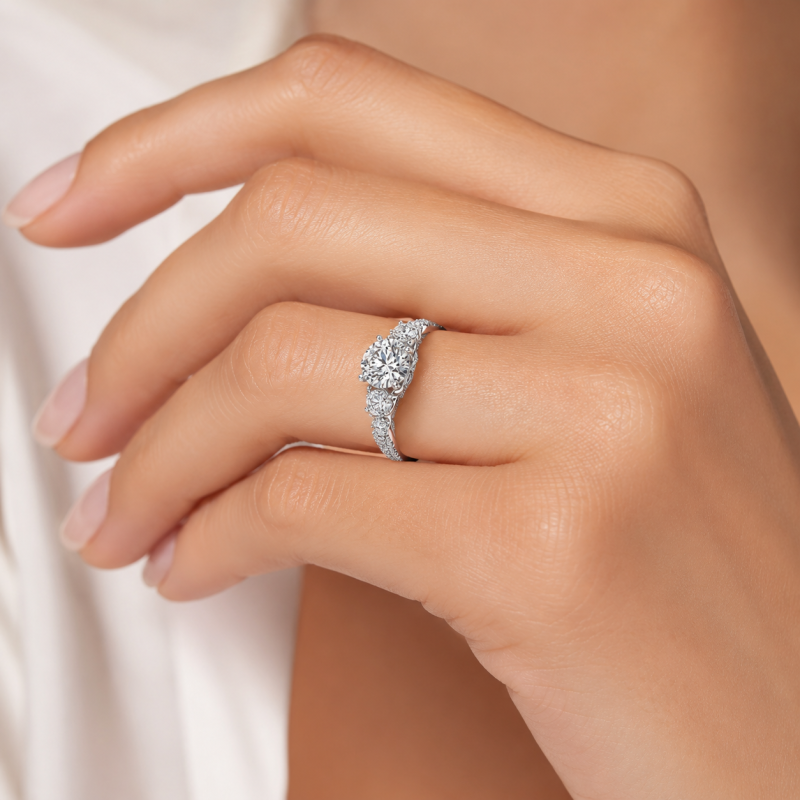 10K Gold Round Cut Moissanite Engagement Ring-2
