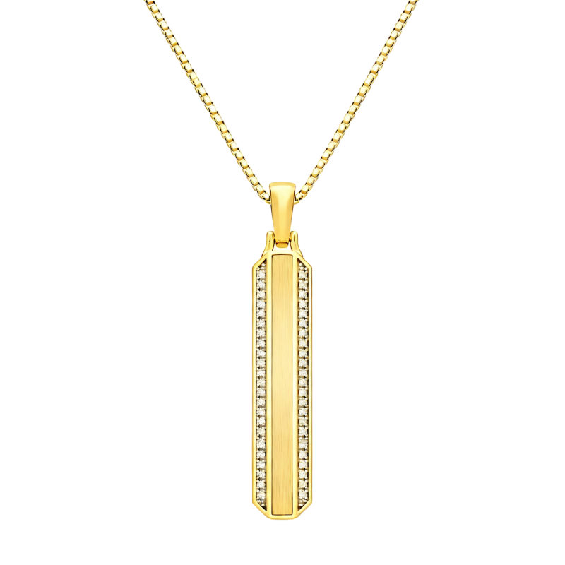 Collar con barra grabable de moissanita redonda de oro de 18 quilates para hombre-1