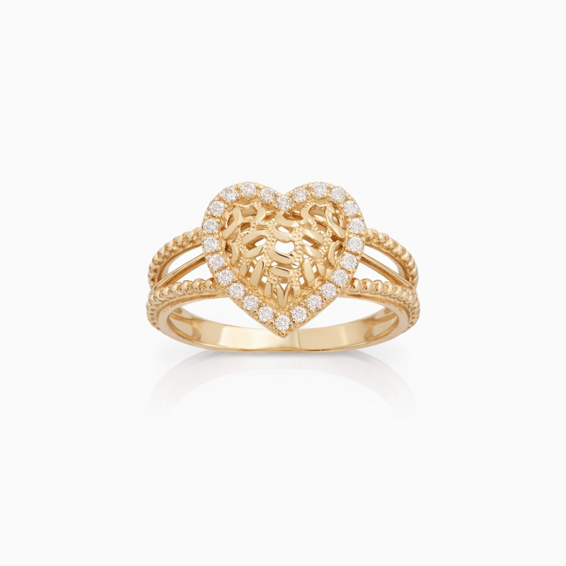 10K Gold Round Cut Moissanite Heart Wedding Ring-13