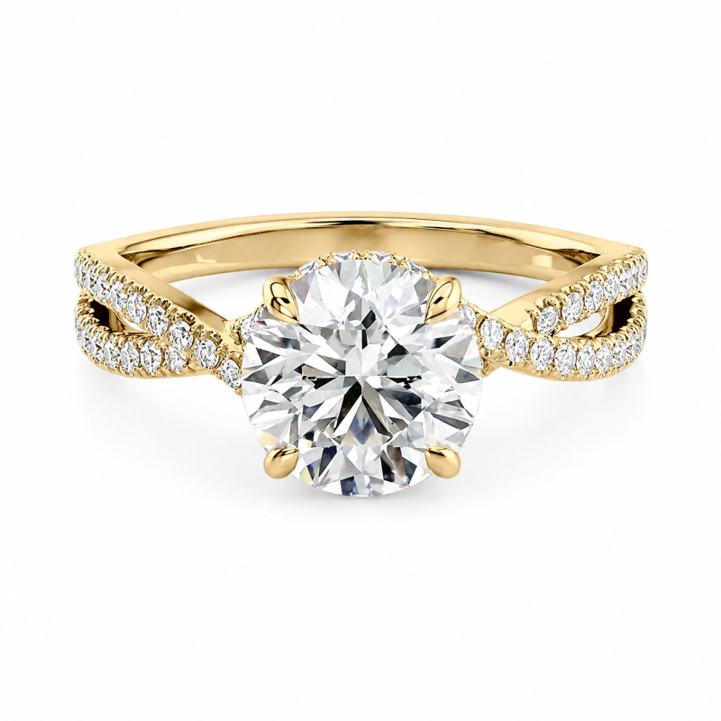 Bague de fiançailles en argent sterling plaqué or jaune avec moissanite taille ronde et halo caché-12