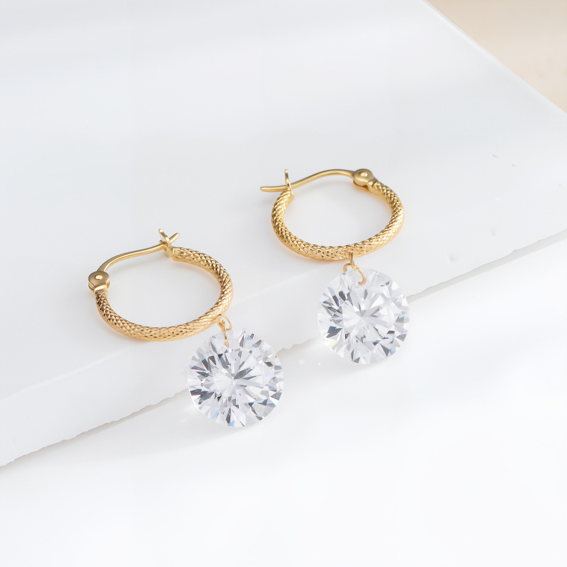 18K Gold Round Cut Moissanite Hoop Earrings-4