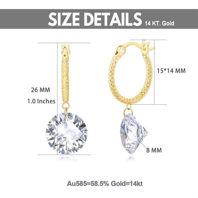 18K Gold Round Cut Moissanite Hoop Earrings-5