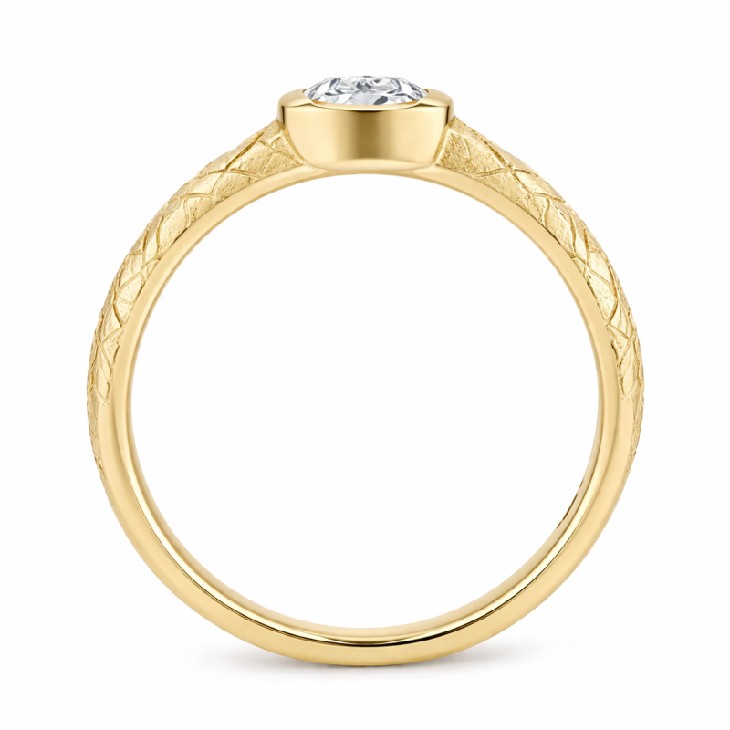14K Gold Round Cut Moissanite Irregular Cracks Engagement Ring-3