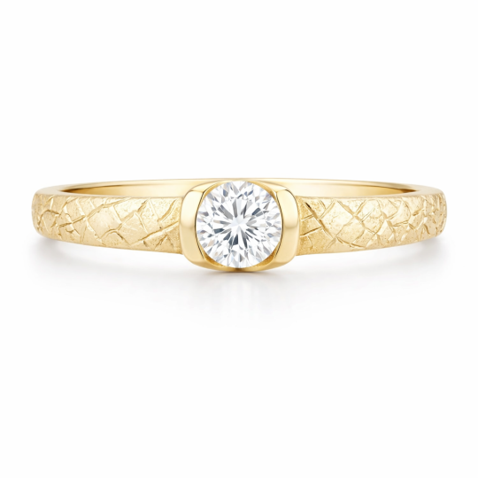 Bague de fiançailles en or 10K avec moissanite taillée ronde et fissures irrégulières