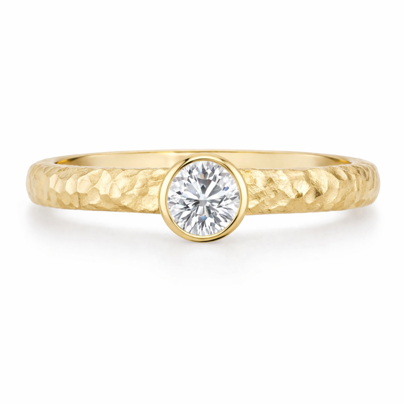 10K Gold Round Cut Moissanite Irregular Hammer Marks Engagement Ring-20