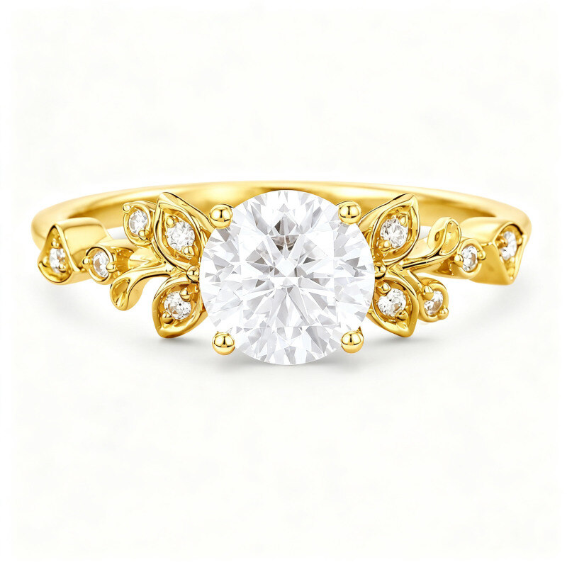 Anillo de compromiso personalizado de oro de 18 quilates con diamante cultivado en laboratorio de talla redonda y diseño inspirado en la hiedra natural.-1