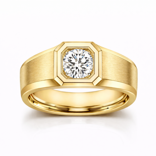 10K Gold Round Cut Moissanite Men's Band for Men