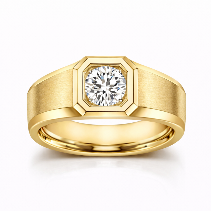 10K Gold Round Cut Moissanite Men's Band for Men-3