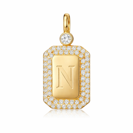 10K Gold Round Cut Moissanite Personalized Initial Letter Pendant Charms with Initial Letter A-Z