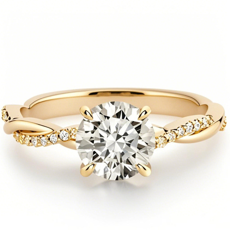 Anillo de compromiso redondo de oro de 18 quilates con moissanita de talla redonda-1