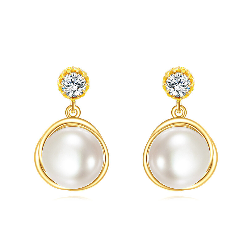 14K Gold Round Cut Pearl Stud Earrings-1