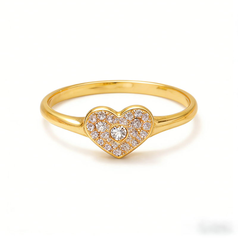 Anillo de oro de 18 quilates con piedra natal personalizada de talla redonda, grabado y forma de corazón.-1