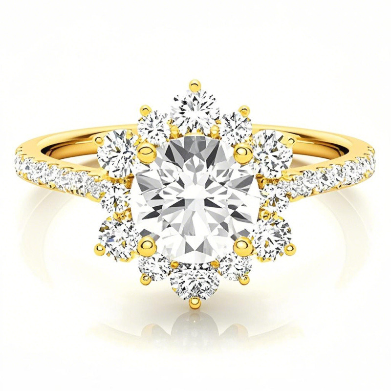 18K Gold Round Cut Snowflake Moissanite Engagement Ring-1